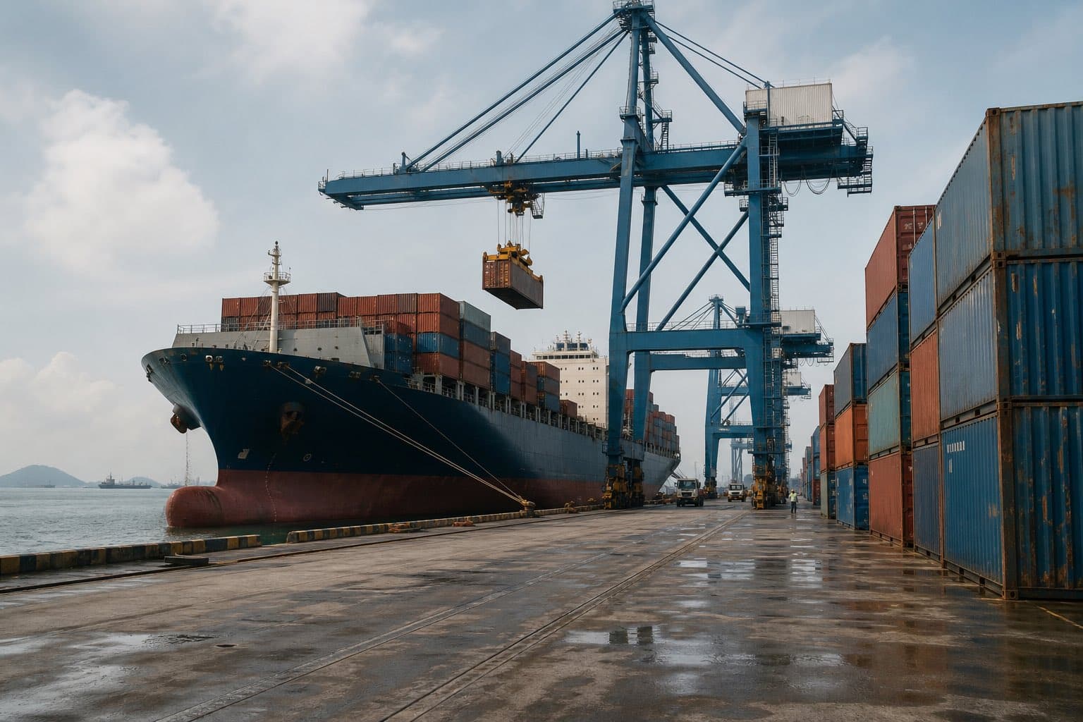 Tàu mẹ xếp container tại cảng nước sâu Việt Nam trên tuyến xuyên Thái Bình Dương